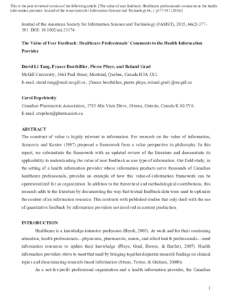 The value of user feedback: Healthcare professionals' comments to the health information provider thumbnail