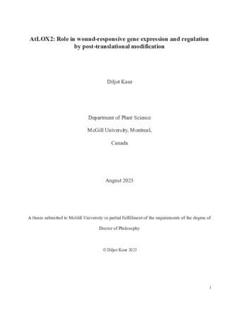 AtLOX2: Role in wound-responsive gene expression and regulation by post-translational modification thumbnail