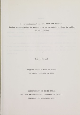 L'Enrichissement en CO2 dans les serres: durée, augmentation de production et rentabilité dans la Vallée du St-Laurent thumbnail