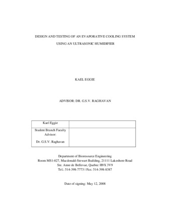 Design and Testing of an Evaporative Cooling System Using and Ultrasonic Humidifier thumbnail