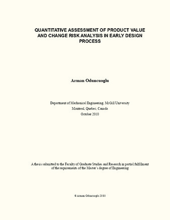 Quantitative assessment of product value and change risk analysis in early design process thumbnail