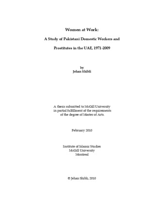 Women at work: a study of Pakistani domestic workers and prostitutes in the UAE, 1971-2009 thumbnail