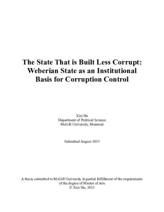 The state that is built less corrupt: Weberian State as an institutional basis for corruption control thumbnail