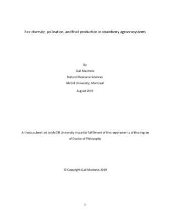 Bee diversity, pollination , and fruit production in strawberry agroecosystems thumbnail