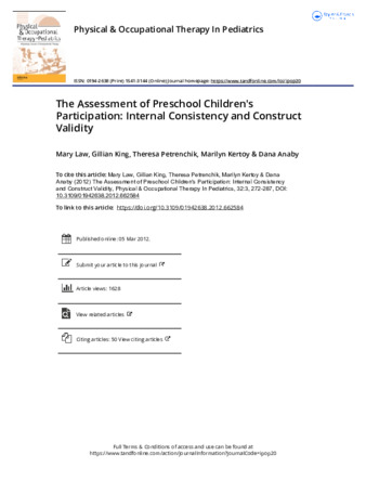 The Assessment of Preschool Children's Participation: Internal Consistency and Construct Validity thumbnail