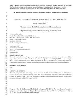 The Prevalence of Negative Symptoms Across the Stages of the Psychosis Continuum thumbnail