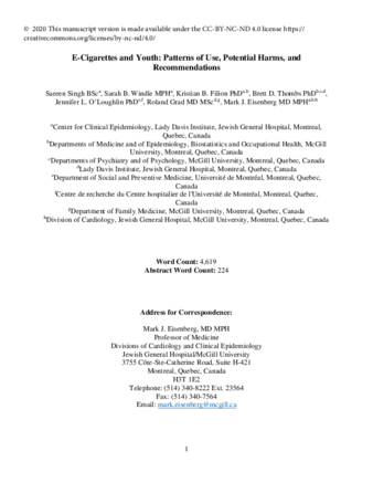 E-cigarettes and youth: Patterns of use, potential harms, and recommendations thumbnail