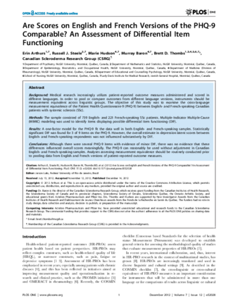 Are Scores on English and French Versions of the PHQ-9 Comparable? An Assessment of Differential Item Functioning thumbnail