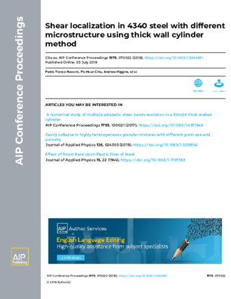 Shear localization in 4340 steel with different microstructure using thick wall cylinder method thumbnail