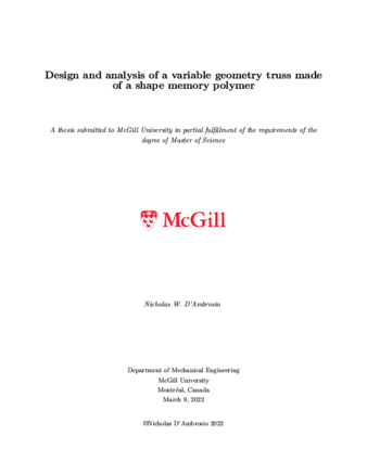 Design and analysis of a variable geometry truss made of a shape memory polymer thumbnail