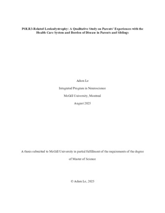 POLR3-related leukodystrophy: a qualitative study on parents’ experiences with the health care system and burden of disease in parents and siblings thumbnail