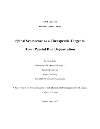 Spinal senescence as a therapeutic target to treat painful disc degeneration thumbnail