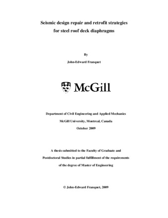 Seismic design repair and retrofit strategies for steel roof deck diaphragms thumbnail