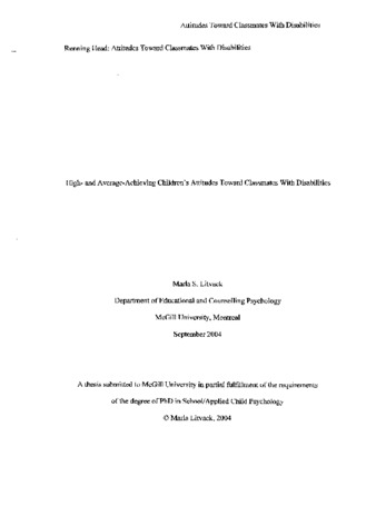 High-and average-achieving childrens' attitudes toward classmates with disabilities thumbnail