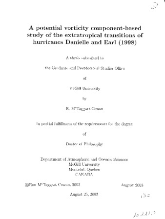 A potential vorticity component-based study of the extratropical transitions of hurricanes Danielle and Earl (1998) thumbnail