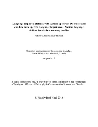 Language-impaired children with Autism Spectrum Disorders and children with specific language impairment: similar language abilities but distinct memory profiles thumbnail