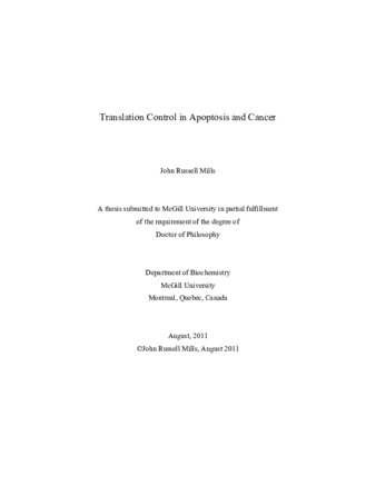 Translational control in apoptosis and cancer thumbnail