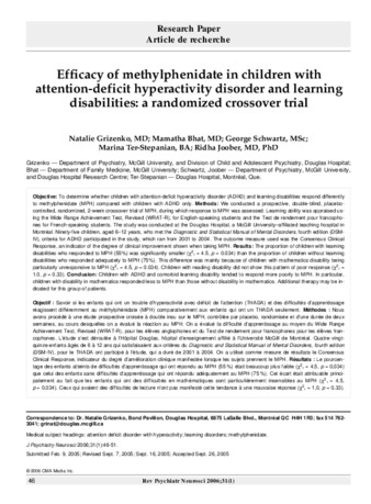 Efficacy of methylphenidate in children with attention-deficit hyperactivity disorder and learning disabilities: a randomized crossover trial thumbnail