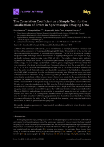 The Correlation Coefficient as a Simple Tool for the Localization of Errors in Spectroscopic Imaging Data thumbnail