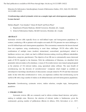 Crowdsourcing a mixed systematic review on a complex topic and a heterogeneous population: Lessons learned thumbnail