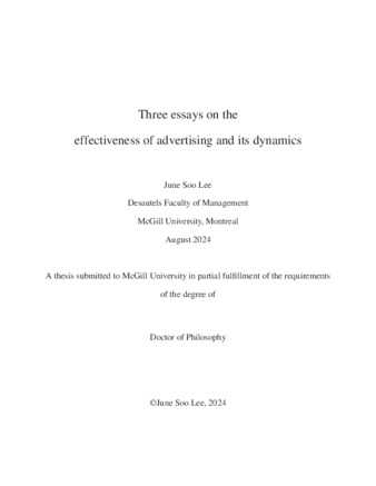 Three essays on the effectiveness of advertising and its dynamics thumbnail
