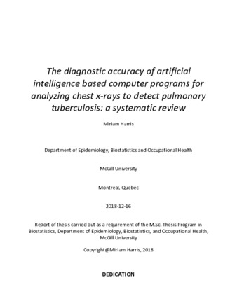 The diagnostic accuracy of artificial intelligence based computer programs for analyzing chest x-rays to detect pulmonary tuberculosis: a systematic review thumbnail