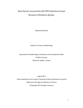 Host factors associated with HPV infection in Inuit Women of Northern Quebec thumbnail