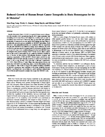 Reduced growth of human breast cancer xenografts in hosts homozygous for the 'lit' mutation thumbnail