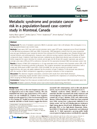 Metabolic syndrome and prostate cancer risk in a population-based case–control study in Montreal, Canada thumbnail