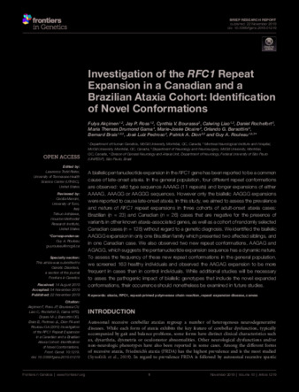 Investigation of the RFC1 Repeat Expansion in a Canadian and a Brazilian Ataxia Cohort: Identification of Novel Conformations thumbnail