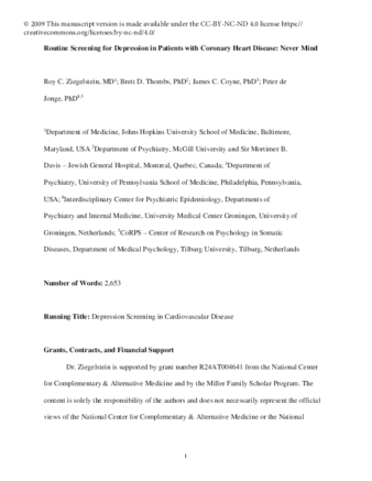 Routine Screening for Depression in Patients with Coronary Heart Disease: Never Mind thumbnail