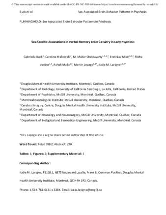 Sex-specific associations in verbal memory brain circuitry in early psychosis thumbnail