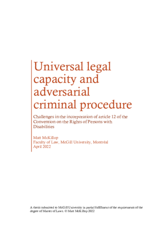 Universal legal capacity and adversarial criminal procedure: Challenges in the incorporation of article 12 of the Convention on the Rights of Persons with Disabilities thumbnail