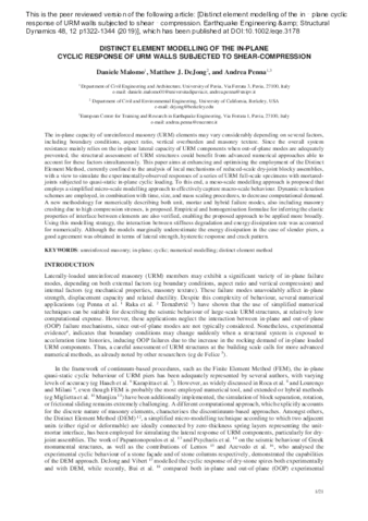 Distinct Element modelling of the in-plane cyclic response of URM walls subjected to shear-compression thumbnail