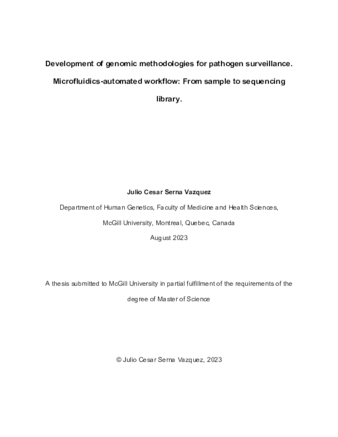 Development of genomic methodologies for pathogen surveillance. Microfluidics-automated workflow: From sample to sequencing library. thumbnail