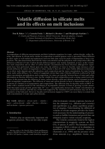 Volatile diffusion in silicate melts and its effects on melt inclusions thumbnail