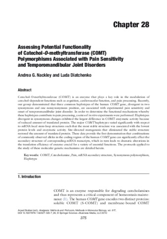 Assessing Potential Functionality of Catechol-O-methyltransferase (COMT) Polymorphisms Associated with Pain Sensitivity and Temporomandibular Joint Disorders thumbnail