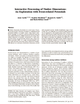 Interactive processing of timbre dimensions: an exploration with event-related potentials thumbnail