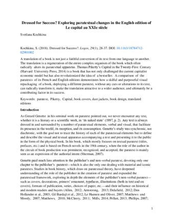 Dressed for Success? Exploring paratextual changes in the English edition of Le capital au XXIe siècle. thumbnail