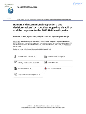 Haitian and international responders’ and decision-makers’ perspectives regarding disability and the response to the 2010 Haiti earthquake thumbnail