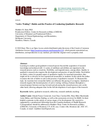 “Active Waiting”: Habits and the Practice of Conducting Qualitative Research thumbnail