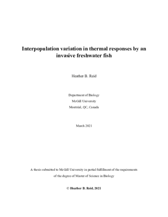 Interpopulation variation in thermal responses by an invasive freshwater fish thumbnail