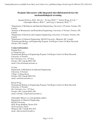 Dynamic Bioreactors with Integrated Microfabricated Devices for Mechanobiological Screening thumbnail