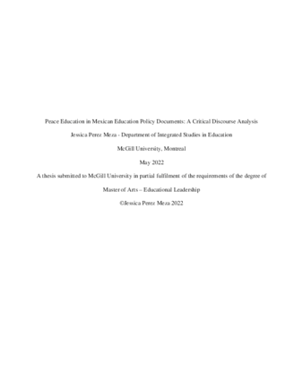 Peace education in Mexican education policy Documents: A critical discourse analysis thumbnail