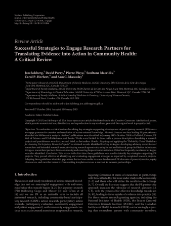 Successful strategies to engage research partners for translating evidence into action in community health: a critical review thumbnail