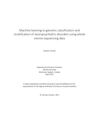 Machine learning in genomic classification and stratification of neuropsychiatric disorders using whole exome sequencing data thumbnail