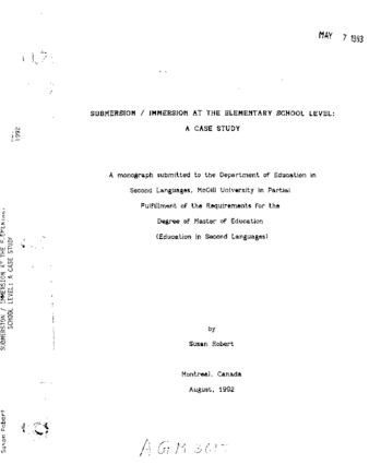 Submersion/immersion at the elementary school level: a case study thumbnail