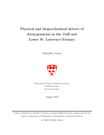 Physical and biogeochemical drivers of deoxygenation in the Gulf and Lower St. Lawrence Estuary thumbnail