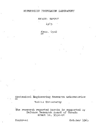 Hypersonic propulsion laboratory. Annual report 1965 thumbnail