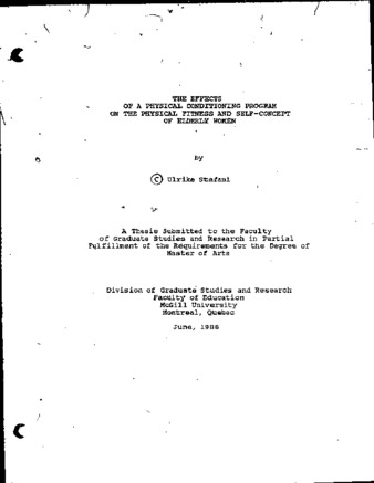The effects of a physical conditioning program on the physical fitness and self-concept of elderly women / thumbnail